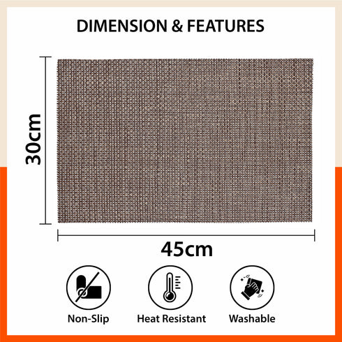 Woven PVC Table Mats / Placemats for Dining Table at Home (Cade - Set of 6)